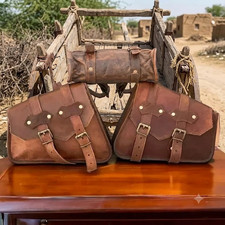 Black Leather Motorcycle Throw-Over Saddlebags with Bungee Net — listing 4