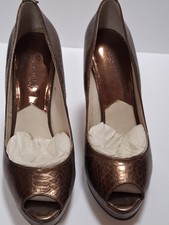 Michael Kors Snakeskin-Embossed Platform Slingback Sandals, Size 6M