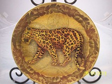 Vintage Leopard/Tiger Motif Decorative Porcelain Plate, 7.5" Diameter, Orange Black & White with Foliate Border — listing 3