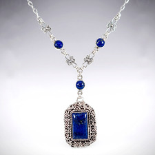 Bali-Style Sterling Silver Filigree Dangle Earrings with Oval Lapis Lazuli / Blue Stone Cabochons — listing 6