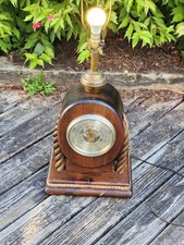Nautical Barometer Table Lamp with Burlap Drum Shade on Wood Base — listing 5