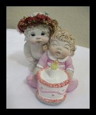 Dreamsicles Cherub Figurine - Two Cherubs with Birthday Present, Puppy in Party Hat on Cloud Base