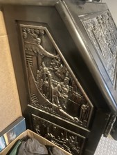 Chinese rosewood secretary Chinese Carved Rosewood Slant-Front Secretary Desk with Village Scene Relief — listing 3