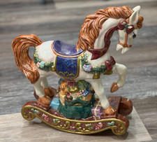 Resin Christmas Rocking Horse Figurine with Holly and Gift Base — listing 5