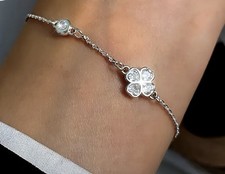 Sterling Silver 925 Pavé CZ Five-Petal Flower Bracelet — listing 4