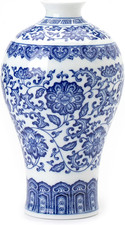 Chinoiserie Blue and White Porcelain Lidded Ginger Jar with Floral Scroll Motif