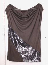 Kische Black Sequin Front Sleeveless Tank Top with Chiffon Ruffle, Size S, listing 2