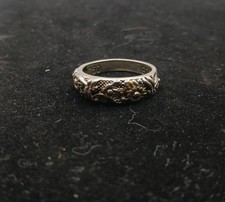 Sterling Silver Band Ring with 18K Gold Accent and Oxidized Floral Detail US 7-8 — listing 4