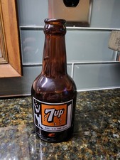 Vintage 7up Green Glass ACL Soda Bottle, 7 Fluid Ounces, "You Like It, It Likes You" Slogan