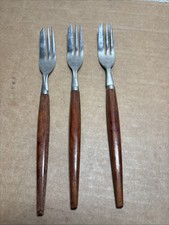 Vintage Japanese Teak Wood Handle Cocktail / Dessert Forks, Set of 4 — listing 4