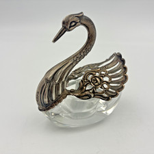 Vintage Sterling Silver & Lead Crystal Swan Figural Open Salt / Dish, West Germany — listing 5