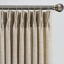 Pinch Pleat Sheer Linen-Look Curtain Panels on Rod, Neutral Cream/Ivory — listing 3
