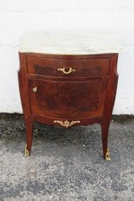 Antique French Louis XV/XVI Transitional Style Marquetry Petite Commode Nightstand with Breche d'Alep Marble Top — listing 4