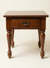 Thomasville Mahogany Bow-Front Open-Shelf Nightstand / End Table with Drawer, Dark Brown