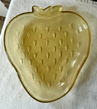 Vintage Amber Glass Strawberry-Shaped Fruit Bowl with Embossed Grape & Leaf Design, 9.5" x 13" — listing 3