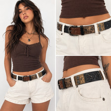 Multicolor Patchwork Leather Belt with Ball-Chain Trim and Square Buckle — listing 5