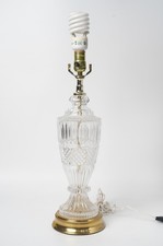 Vintage Stacked Crystal Glass Table Lamp with Pleated Silk Shade — listing 5