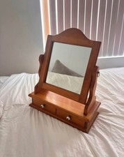 Antique Carved Wood Dresser Box with Romantic Engraving Lid and Mirror — listing 2