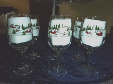 Libbey Arby's White Christmas Winter Village Wine Glasses Set of 8 — listing 6