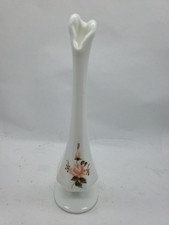 Fenton Custard Satin Glass Swung Bud Vase with Hand-Painted Holly Berry, 8.5" — listing 6