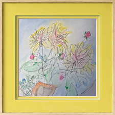 Original Watercolor Painting of Stargazer Lilies, Signed, Gold Frame — listing 3
