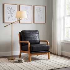 Vintage Mid-Century Wood Frame Armchair with Red Vinyl Upholstery — listing 4