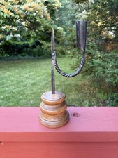 Antique Hand-Forged Wrought Iron Rushlight Holder with Candle Socket Counterbalance — listing 4