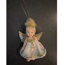 Porcelain Angel with Lyre/Harp Christmas Ornament, Blonde Cherub on Cloud — listing 2