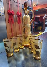 Vintage Gold Floral Band Cordial/Sherry Glasses with Decanter Set — listing 6