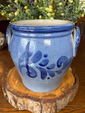 Antique Salt-Glaze Stoneware Crock with Blue Slip-Painted Leaf Decoration, Approx. 1 Gallon — listing 6