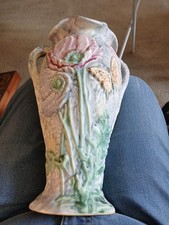 Weller Silvertone Two-Handled Vase with Yellow Floral Motif, 8.25 in, listing 3
