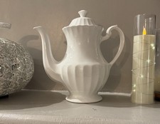 Antique White Ironstone Paneled Coffee Pot / Teapot with Angular Body — listing 2