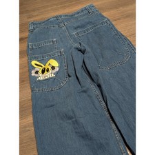 Y2K Baggy Skater Jeans with Graphic Print, Light Wash Denim — listing 6
