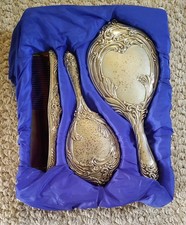 Vintage Silverplate Vanity Set - Hand Mirror, Brush & Ornate Tray — listing 2