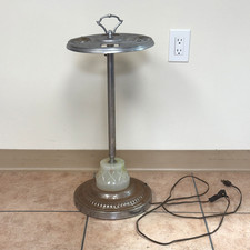 smoking stand ashtray Antique Art Deco Floor Standing Smoking Ashtray Stand with Wood Tray