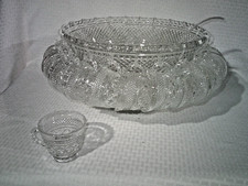 Wexford Diamond-Point Pressed Glass Punch Bowl Set with Cups — listing 4