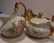 Limoges Hand-Painted Porcelain Creamer and Covered Sugar Bowl Set — listing 4