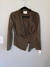 Vintage Women's Green Suede Leather Moto-Style Zip Jacket with Mandarin Collar — listing 4