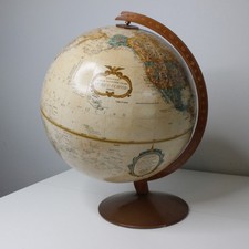Vintage Tabletop World Globe on Turned Wood Stand with Full Brass Meridian Ring — listing 3
