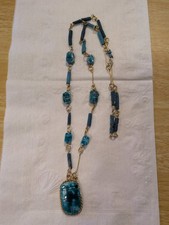 Vintage Egyptian Revival Matte Gold-Tone Link Necklace with Black Cabochons