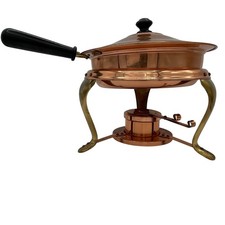 Antique Copper Chafing Dish with Domed Lid on Brass Stand with Burner — listing 5