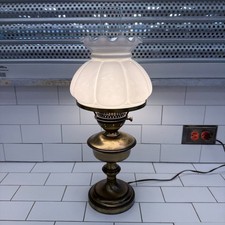 Vintage Milk Glass Daisy & Button Table Lamp with Turned Wood Accents — listing 3