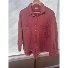 POL Beige and Leopard Print Distressed Denim Jacket, Size Small — listing 6