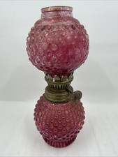 Vintage Cranberry Glass Two-Tier Table Lamp with Diamond-Quilted Shade and Ornate Brass Base — listing 5