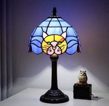 Tiffany-Style Stained Glass Accent Lamp with Bronze-Tone Crouching Cat Base — listing 6
