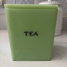 Jadeite Green Uranium Glass "TEA" Kitchen Canister, Ribbed Beehive Form, 4.5" Tall — listing 5