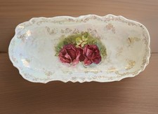 Antique German Porcelain Oval Relish/Pickle Dish with Rose and Lilac Floral Transfer — listing 2