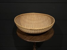 Pair of Vintage Woven Wicker Winnowing Baskets / Round Flat Trays — listing 5