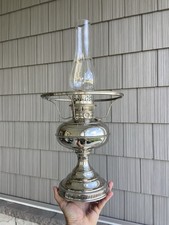 Antique Rayo Nickel-Plated Center-Draft Oil Lamp, Electrified — listing 6