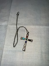 Zuni Sterling Silver Coral Petit Point Cross Dangle Earrings — listing 2